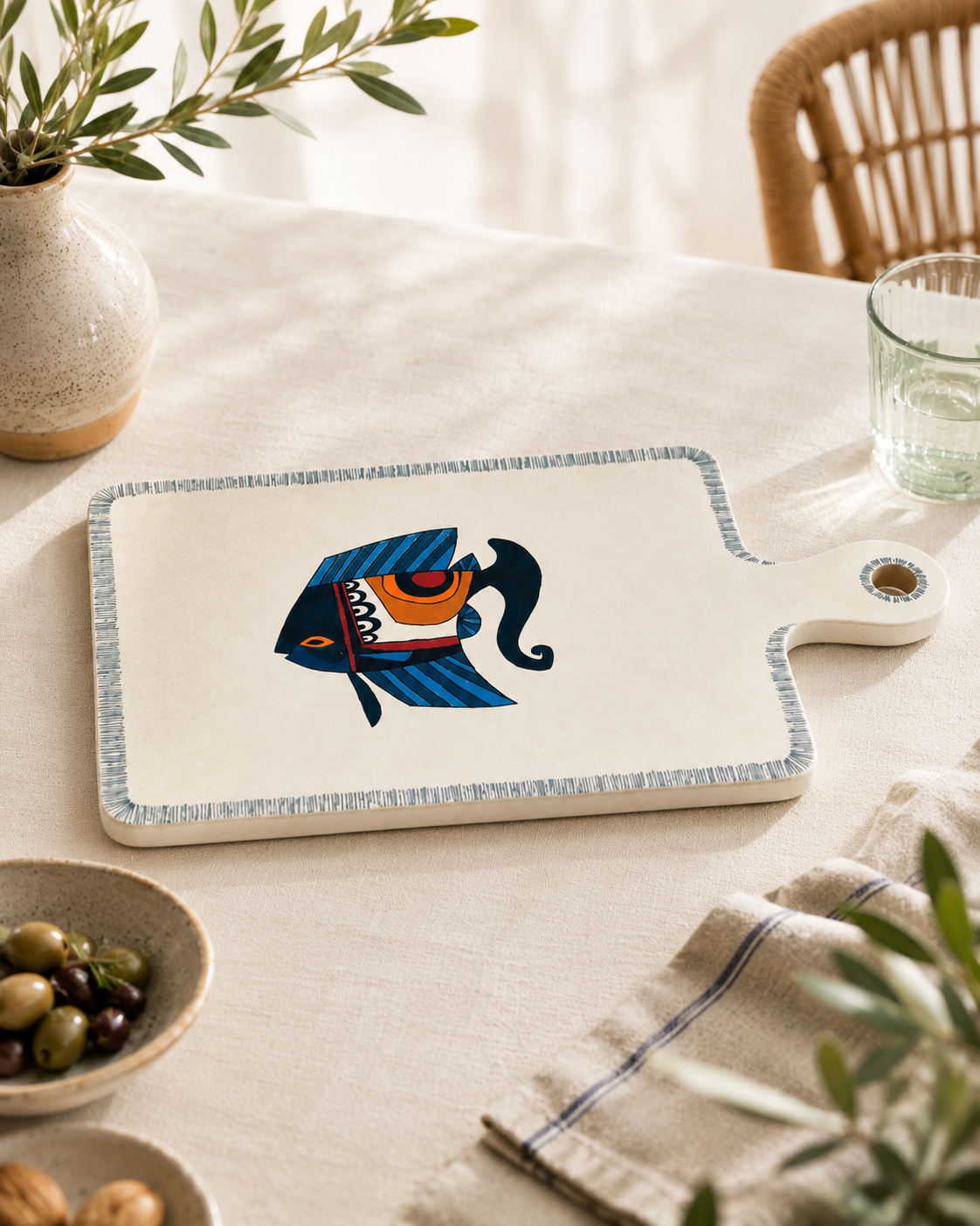 Tabla de servir de cerámica pintada a mano – Rostro Mediterráneo