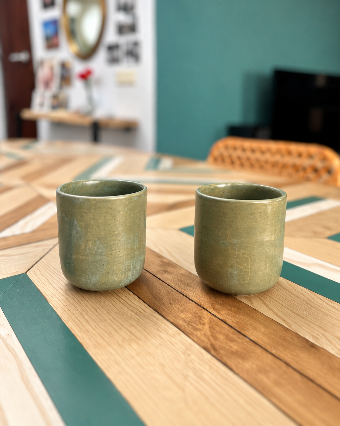 Vasos artesanales verdes mate – Set de 2 piezas