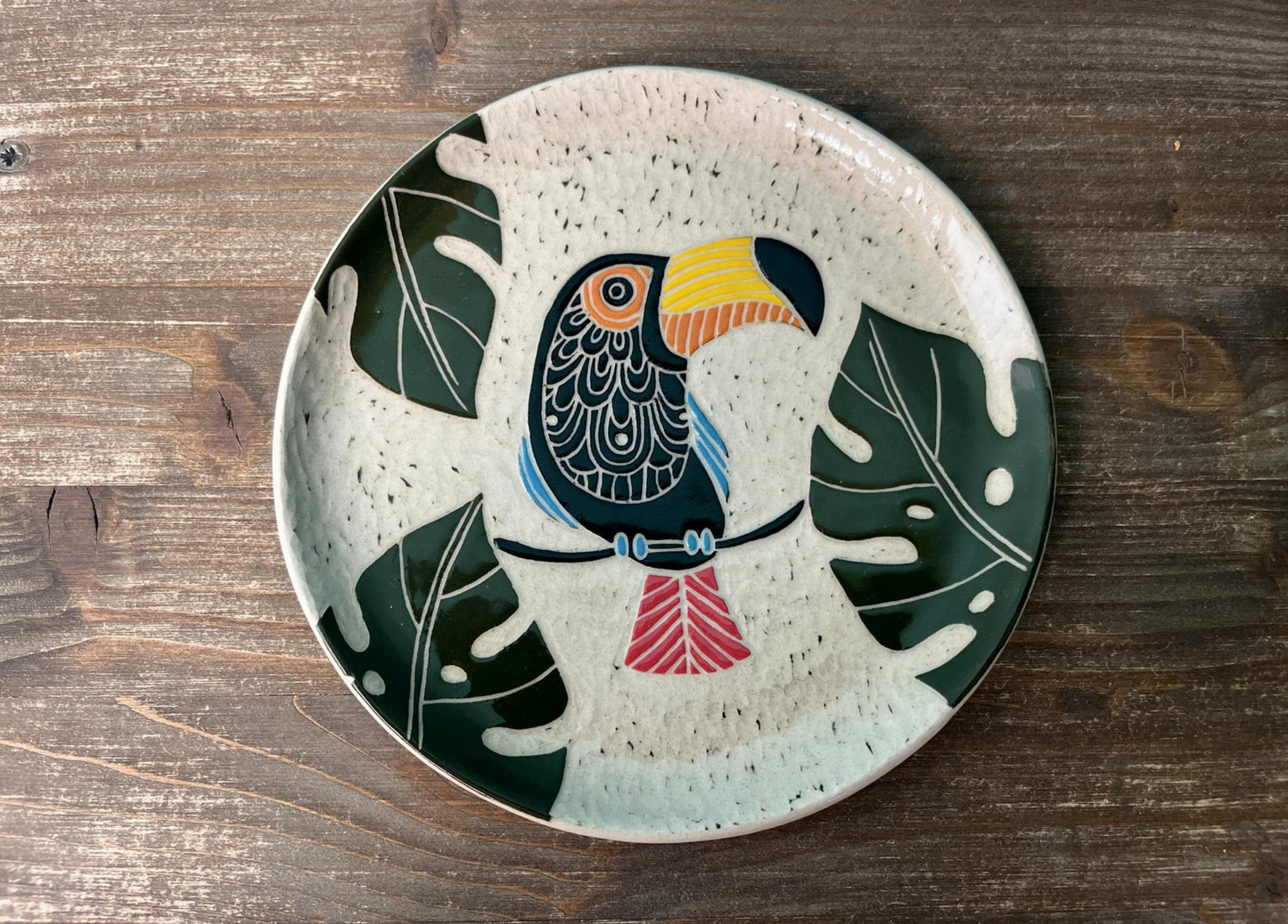 Plato ilustrado con tucán