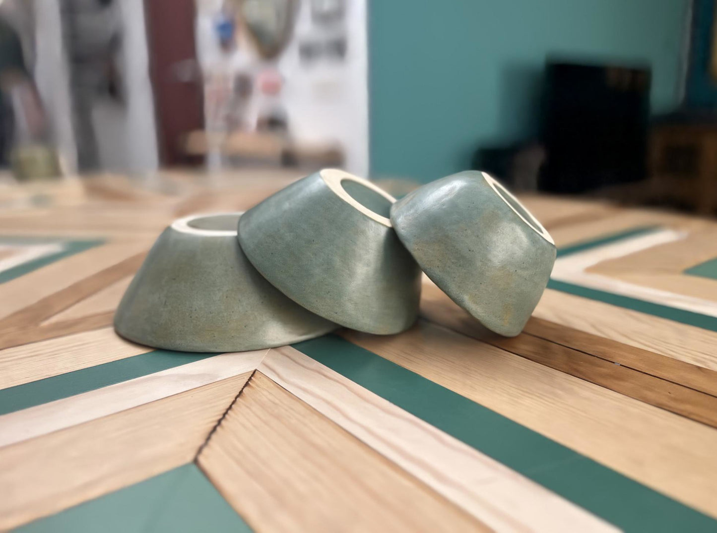 Set de 3 cuencos de gres · Verde tierra