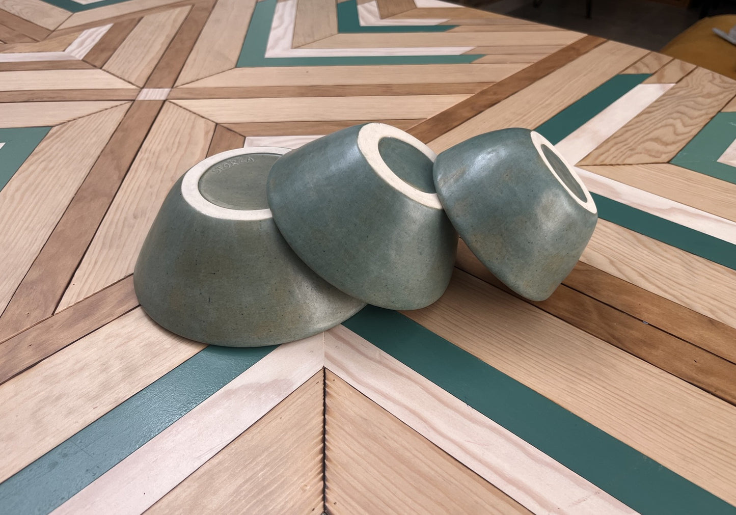 Set de 3 cuencos de gres · Verde tierra