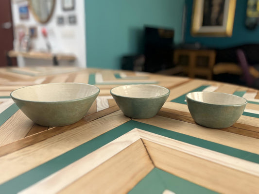 Set de 3 cuencos de gres · Verde tierra